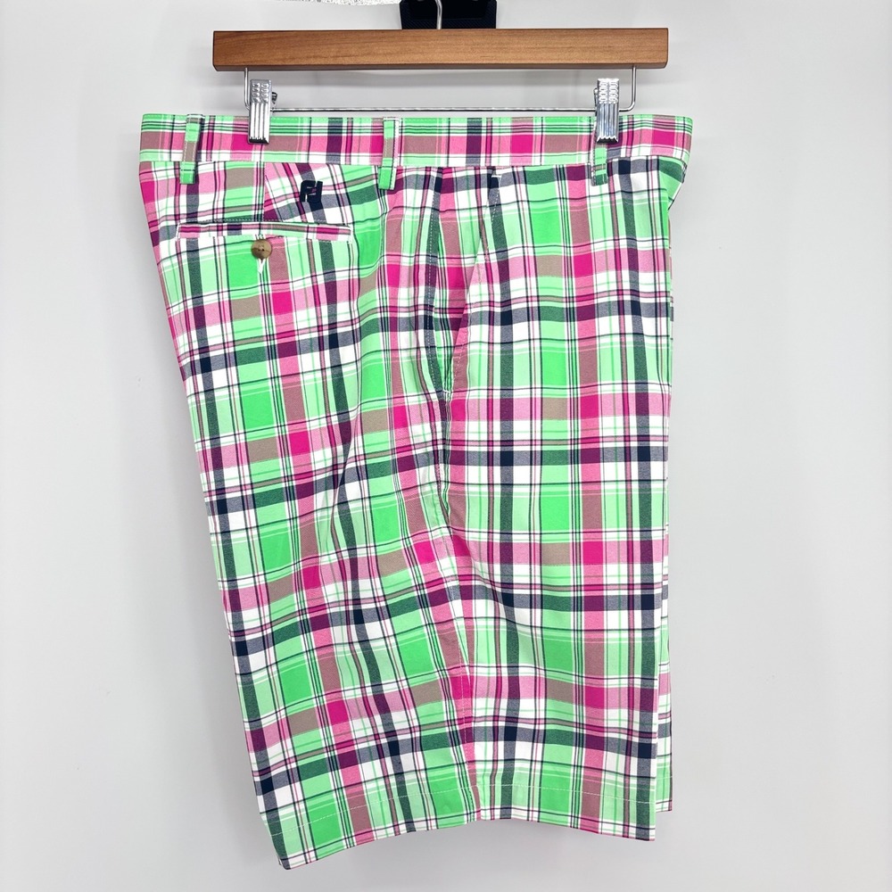 FootJoy Mens Plaid Golf Shorts Green Pink White Size 38x10 Performance FJ